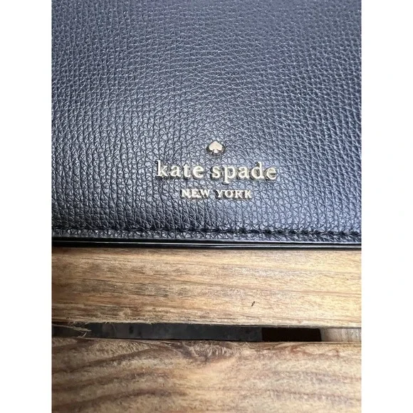 Kate Spade Darcy Large Slim Bifold Wallet Clutch Wristlet Black Light Blue - Picture 2 of 7